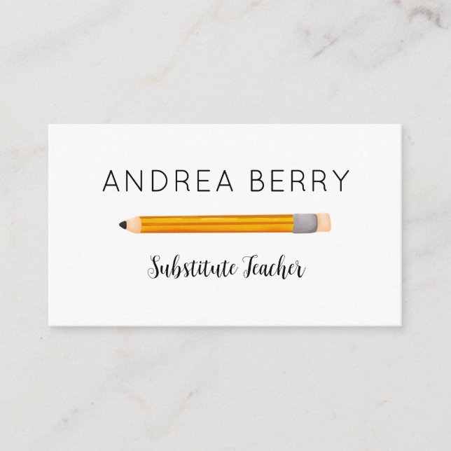 Substitute Teacher Yellow Pencil Business Card (Front)