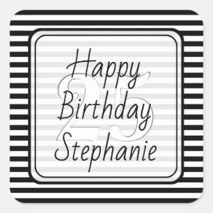 Subtle Age - Black/White Stripe Happy Birthday Square Sticker