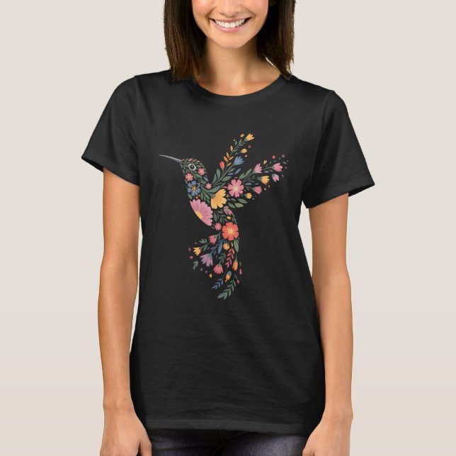 Subtle Anti Trump Floral Hummingbird Hidden Messag T-Shirt (Front)