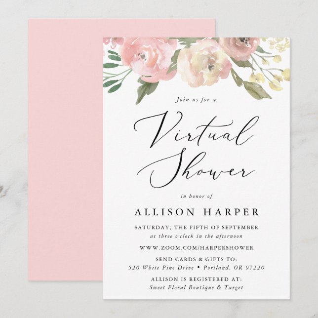 Subtle Blooms Floral Virtual Baby Shower Invitation (Front/Back)