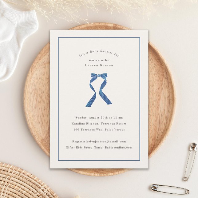 Subtle Blue Bow Classic Boy Baby Shower Invitation (Creator Uploaded)