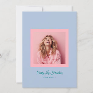 Subtle Blue Pink High School Photo Grad Announcement