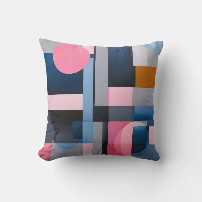 Subtle Blues & Pinks in Geometric Abstraction Cushion (Front)