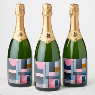 Subtle Blues & Pinks in Geometric Abstraction Sparkling Wine Label