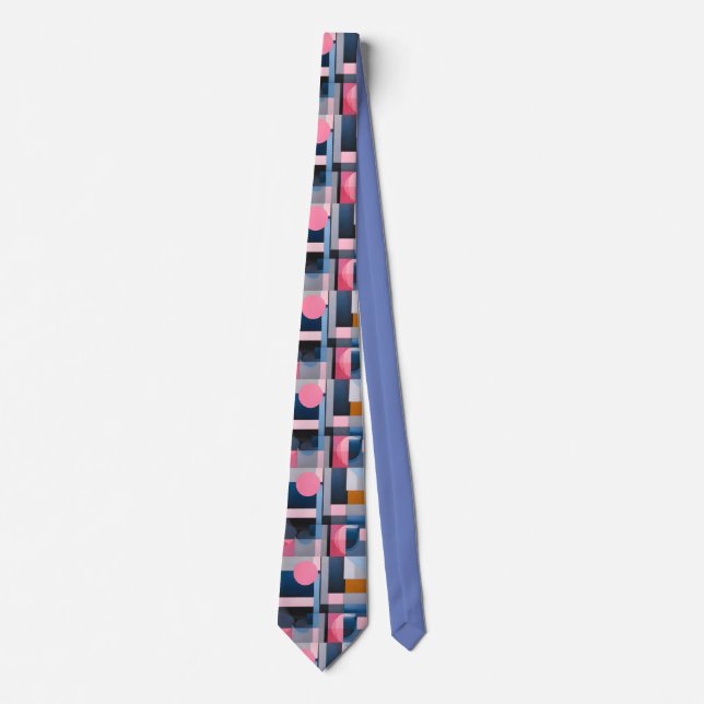 Subtle Blues & Pinks in Geometric Abstraction Tie (Front)
