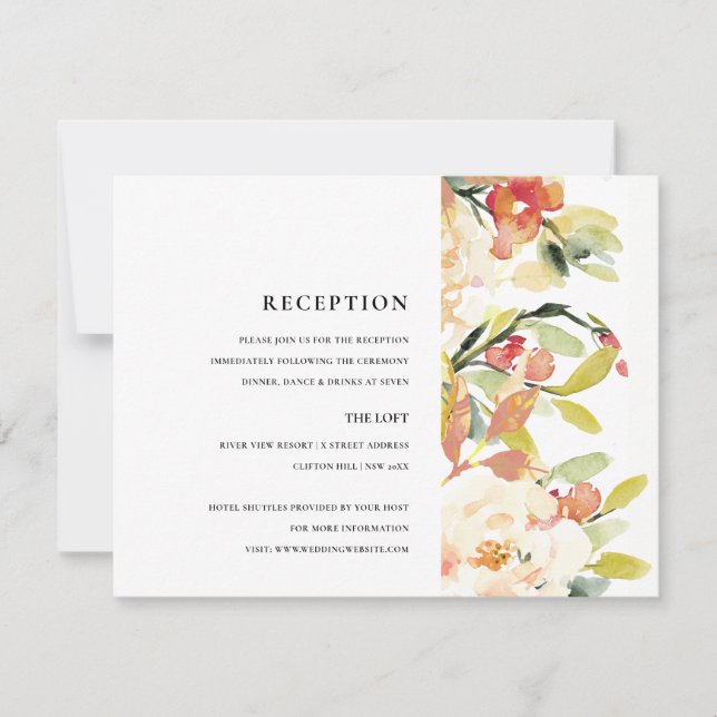 SUBTLE BLUSH PEACH PINK WATERCOLOR FLORA RECEPTION INVITATION (Front)