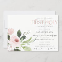 SUBTLE BLUSH PINK ROSE FLORA FIRST HOLY COMMUNION
