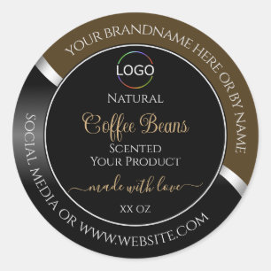 Subtle Brown Black Wavy Silver Logo Product Labels
