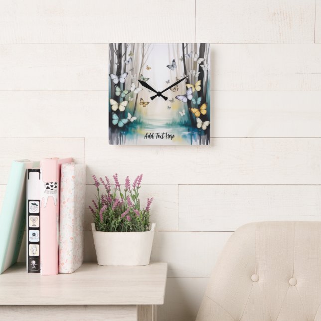 Subtle Buttterfly Personalised  Square Wall Clock (Reading Room)
