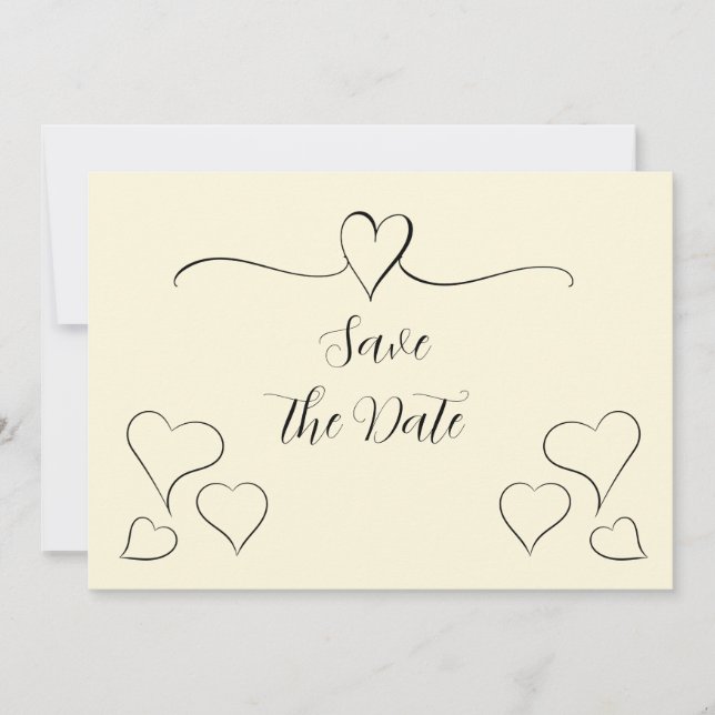 Subtle Cream Calligraphy Hearts  Save The Date (Front)