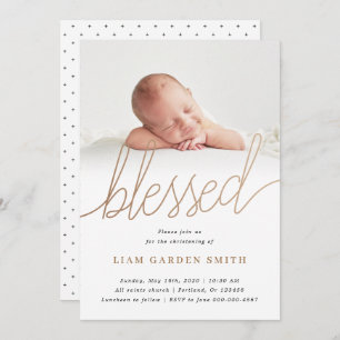 Subtle Cross Script Handwritten Christening Photo Invitation