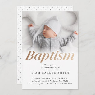Subtle Cross Script Handwritten Christening Photo Invitation