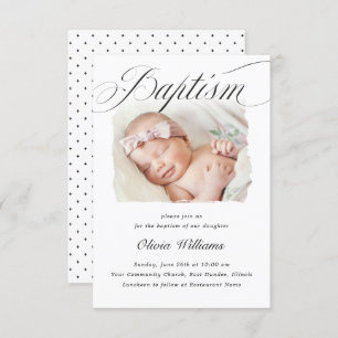 Subtle Cross Script Typo Christening Baptism Photo Invitation