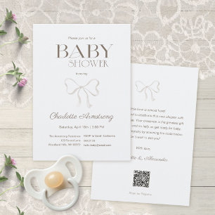 Subtle Dusty Blue Watercolor Bow Baby Shower Invitation