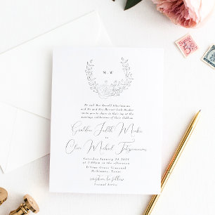 Subtle Elegance Classic Wreath Monogram Wedding Invitation