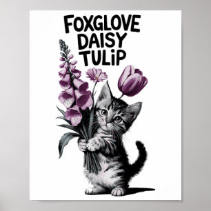 Subtle Floral Anti Flowers Foxglove Daisy Tulip _1 Poster