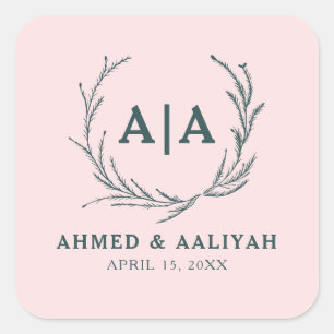 Subtle Grace Blush & Slate Grey Islamic Wedding Square Sticker