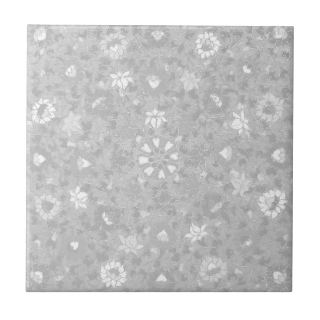 Subtle Grey Floral Vintage Chinese Flower Tile (Front)