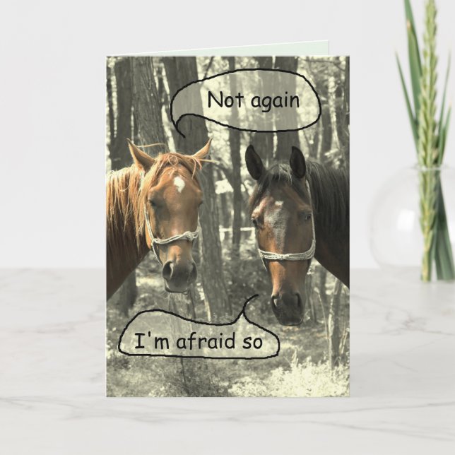 Subtle Humour Horses Talking Birthday Card (Front)