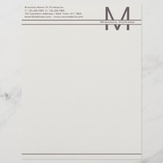 Subtle Ivory Minimalist Monogram Letterhead