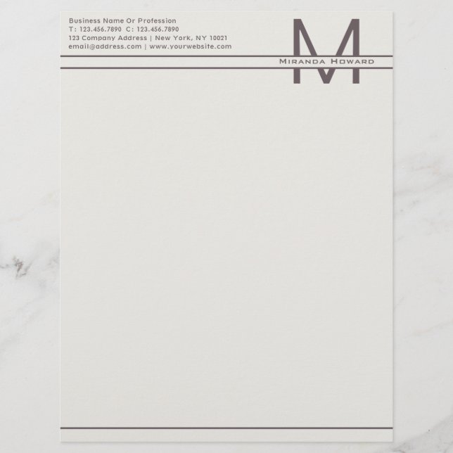 Subtle Ivory Minimalist Monogram Letterhead (Front)