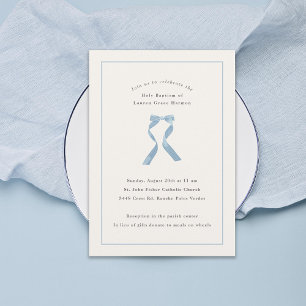 Subtle Light Blue Bow Baptism Invitation