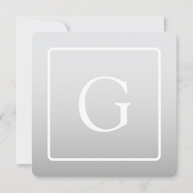 Subtle Light Grey Gradient Surname Monogram  Card (Front)