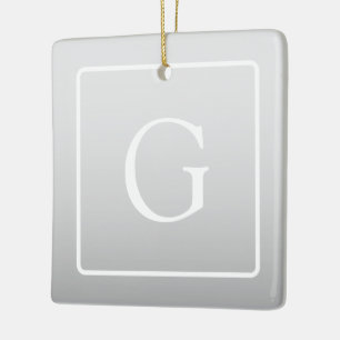 Subtle Light Grey Gradient Surname Monogram  Ceramic Ornament