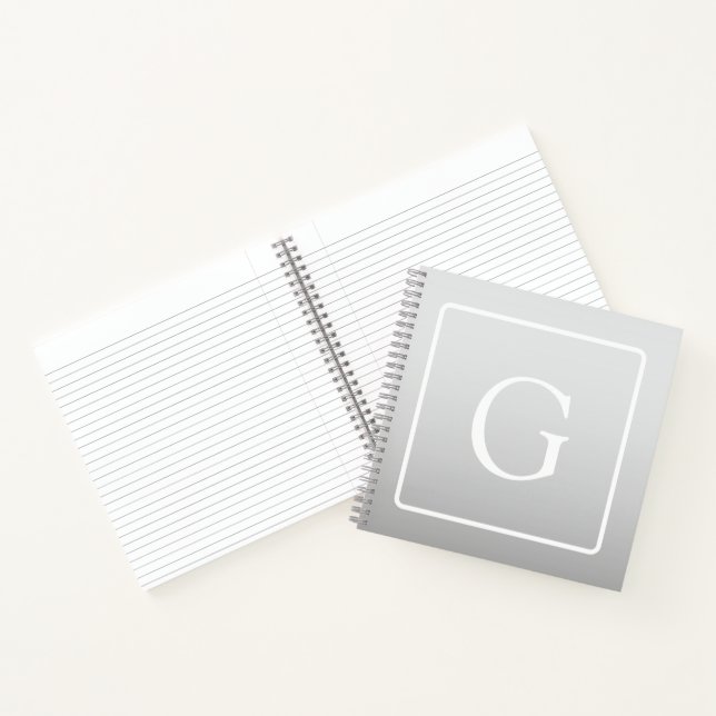 Subtle Light Grey Gradient Surname Monogram  Notebook (Inside)