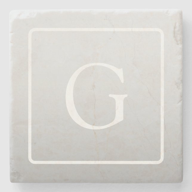 Subtle Light Grey Gradient Surname Monogram  Stone Coaster (Front)