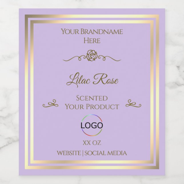Subtle Lilac Product Label Gold Frame with Logo (Single Label)