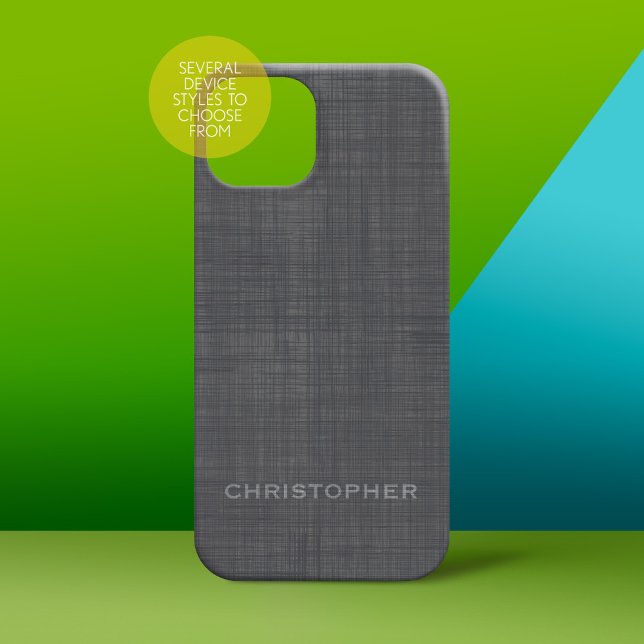 Subtle Linen Pattern - Grey with Name (Personalized Phone Case - subtle name)