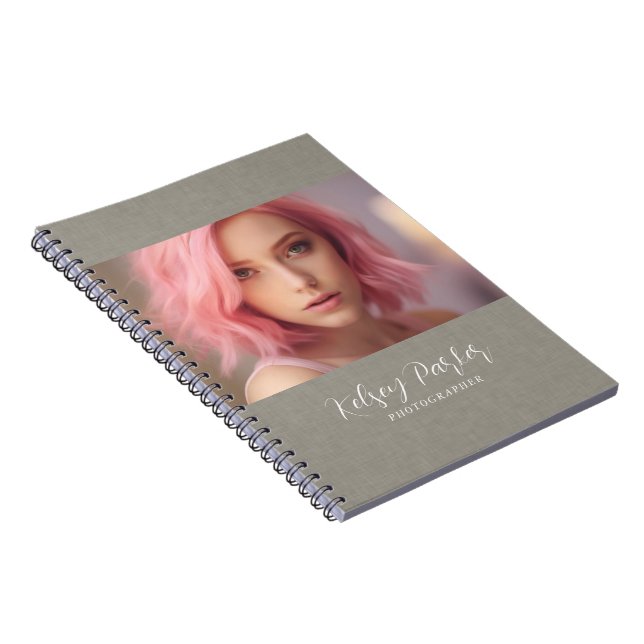 Subtle Linen Texture Personalizable Photo Notebook (Right Side)