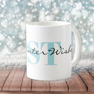 Subtle Monogram and Warm Winter Wishes Coffee Mug