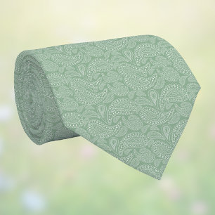 Subtle Paisley Sage Green White Spring Colours Tie