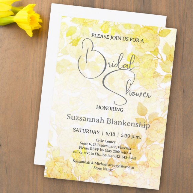 Subtle Pastel Floral Background Bridal Shower  Invitation (bridal shower invitation floral front and white back)