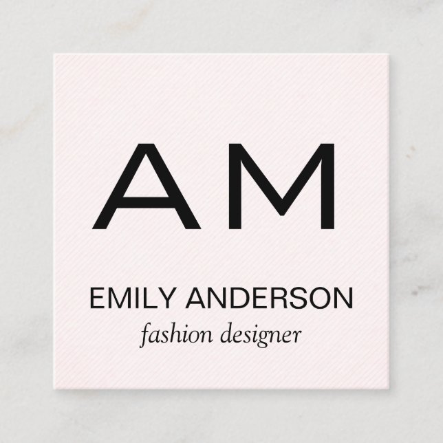 Subtle Pattern Pink with Monogram Square Business Card (Front)