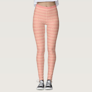 Subtle Pink Peach Stars Stripes Pattern Fitness Leggings
