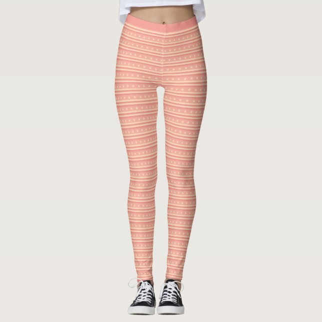 Subtle Pink Peach Stars Stripes Pattern Fitness Leggings (Front)