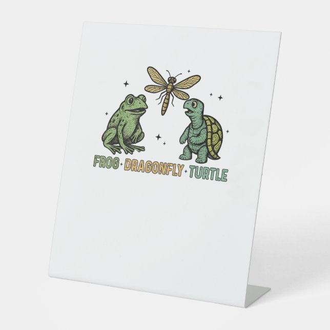 Subtle Political Humour Anti-Trump Frog Dragonfly  Pedestal Sign (Front)