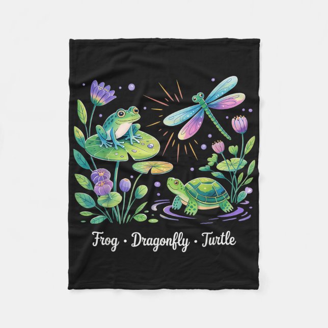 Subtle Political Humour Frog Dragonfly Turtle  Fleece Blanket (Front)