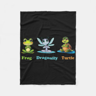 Subtle Political Humour Frog Dragonfly Turtle Yoga Fleece Blanket