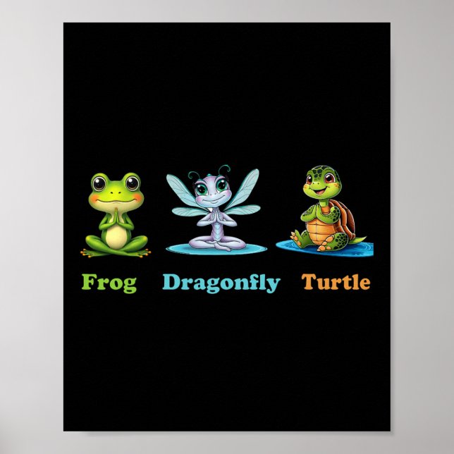 Subtle Political Humour Frog Dragonfly Turtle Yoga Poster (Front)