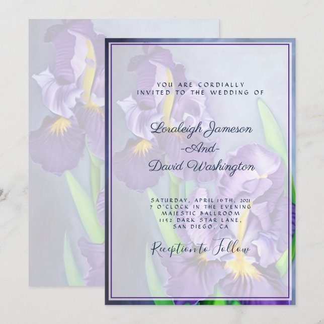 Subtle purple irises custom Wedding Invitation (Front/Back)