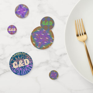 Subtle Rainbow Delicate Pastel Pattern & Initials Confetti