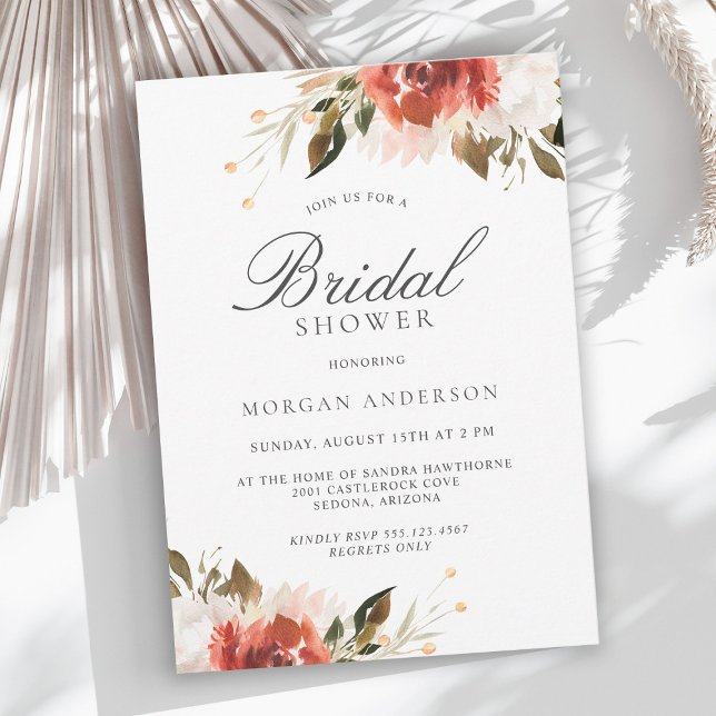 Subtle Red and White Floral Bouquet Bridal Shower Invitation (Creator Uploaded)