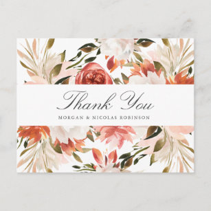 Subtle Red and White Floral Wedding Thank You Postcard