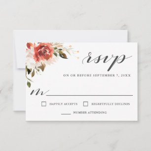Subtle Red and White Watercolor Floral RSVP Card