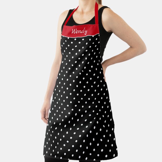Subtle Red n Black with White Polka Dots Apron (Insitu)
