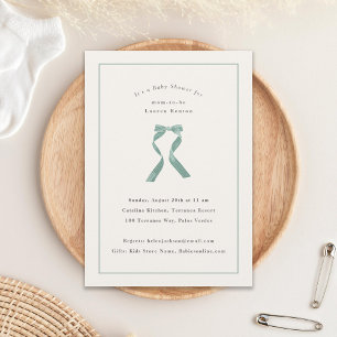 Subtle Sage Green Bow Classic Baby Shower Invitation